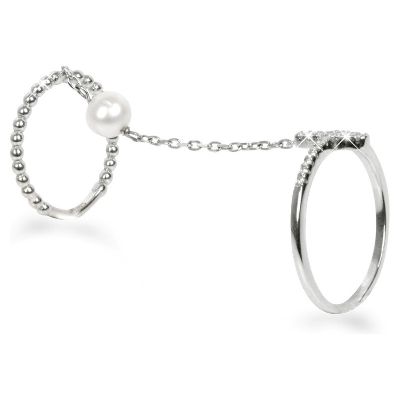 JwL Luxury Pearls Exkluzivní dvojprsten s perlou a křížkem JL0179