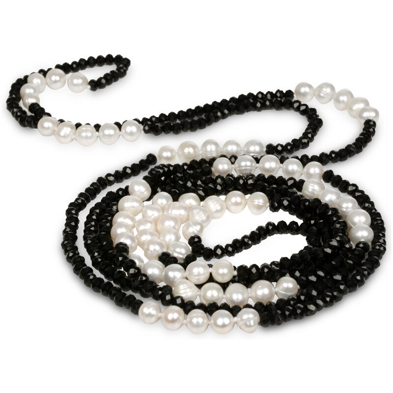 JwL Luxury Pearls Dlouhý náhrdelník z pravých perel a černých krystalů JL0191