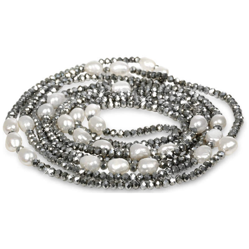 JwL Luxury Pearls Dlouhý náhrdelník z pravých perel a stříbrných krystalů JL0192
