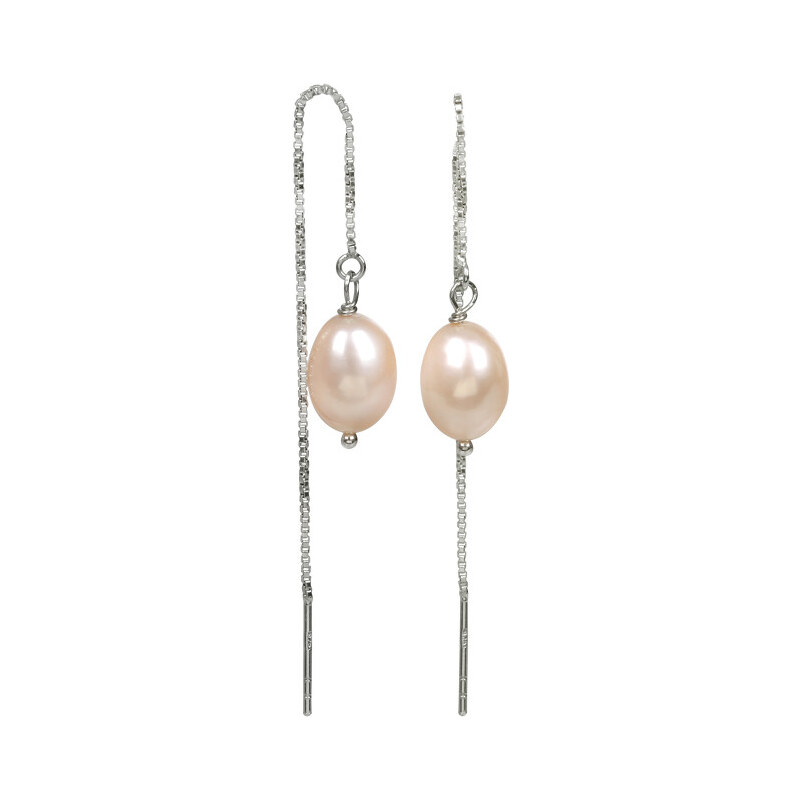 JwL Luxury Pearls Stříbrné řetízkové náušnice s lososovou perlou JL0205