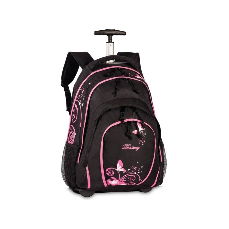 BestWay Školní batoh na kolečkách 40133-0122 černo - růžová