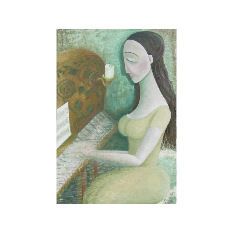 Umělecký obchod Klavíristka - 90x80 cm obrazy na plátně