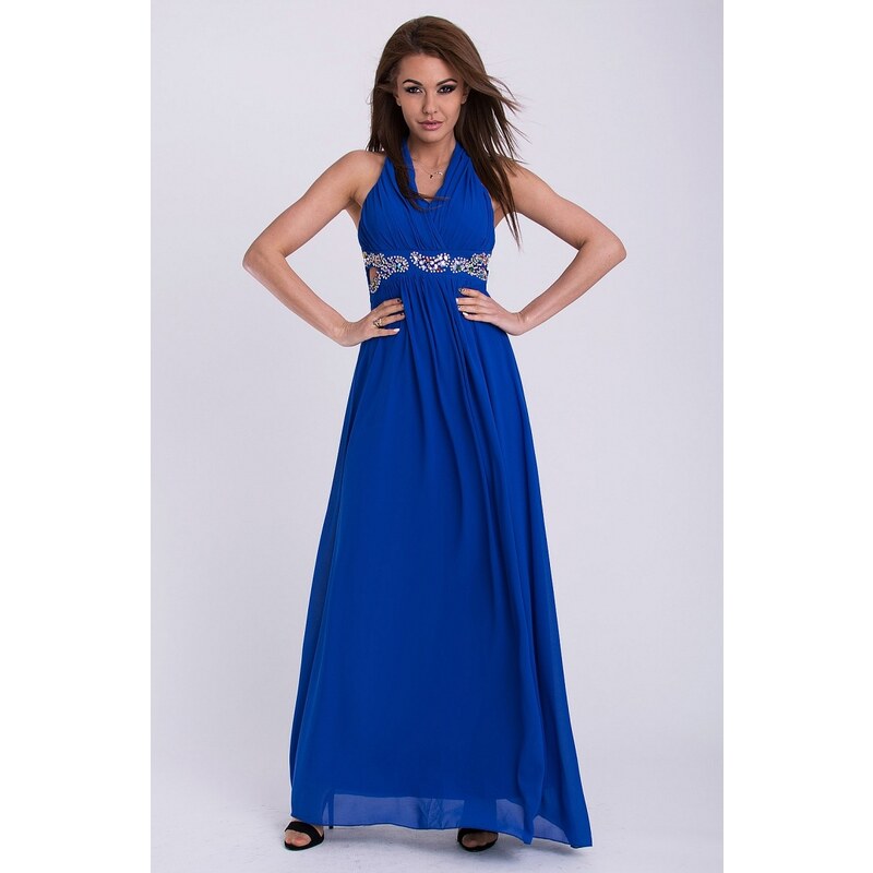 YNS Dámské dlouhé plesové společenské šaty PINK BOOM modré