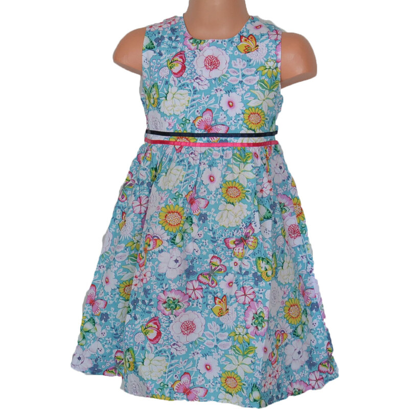 Topo Dívčí květované šaty se sklady - modré
