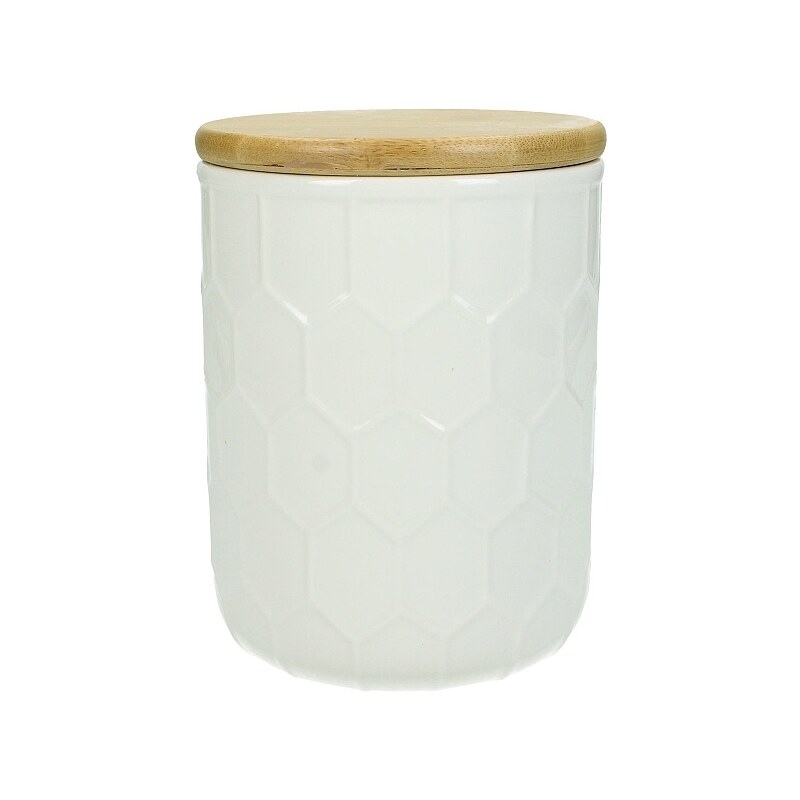 KERSTEN - Dóza porcelánová bílá s dřevěným víčkem, 11.4x11.4x15.6cm - (WER-0076)