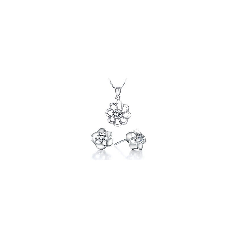 LightInTheBox Sweet Silver-Plated Cubic Zirconia Pierced Flower Women's Jewelry Set(Necklace,Earrings)(White,Purple)