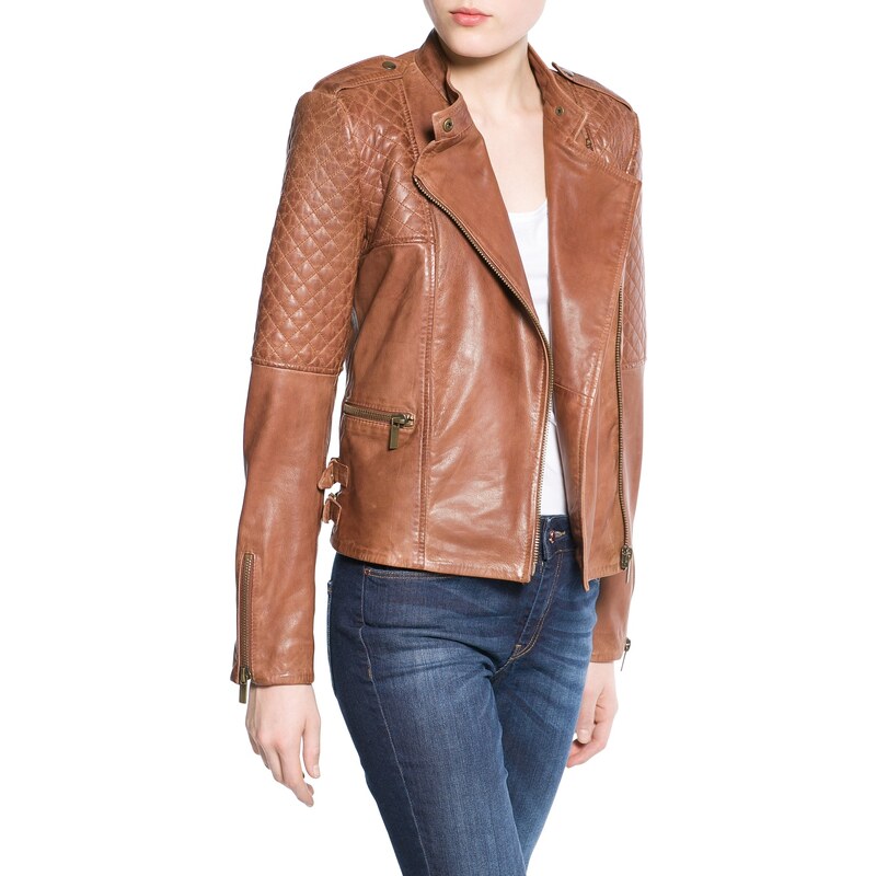 Mango Quilted panel leather jacket