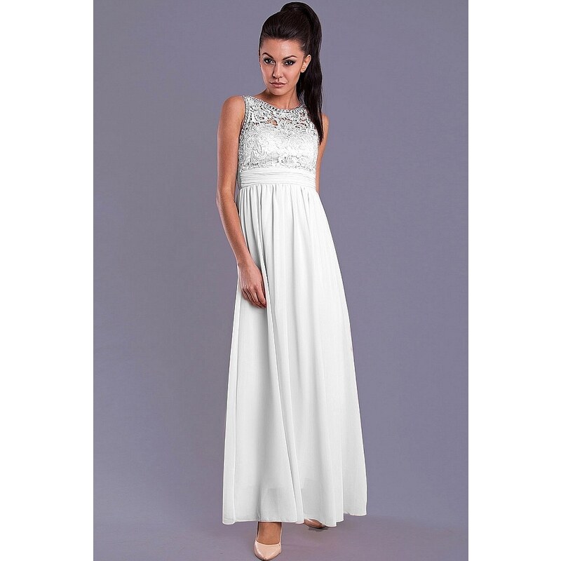 Dámské společenské šaty EVA LOLA s plastickým živůtkem dlouhé bílé