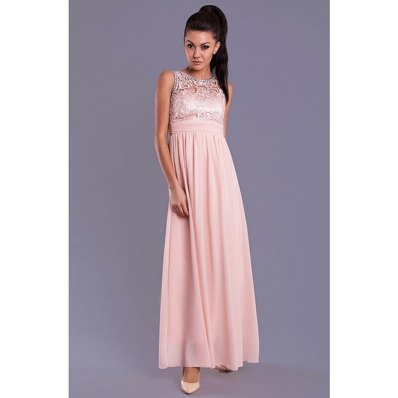 Dámské společenské šaty EVA LOLA s plastickým živůtkem dlouhé růžové