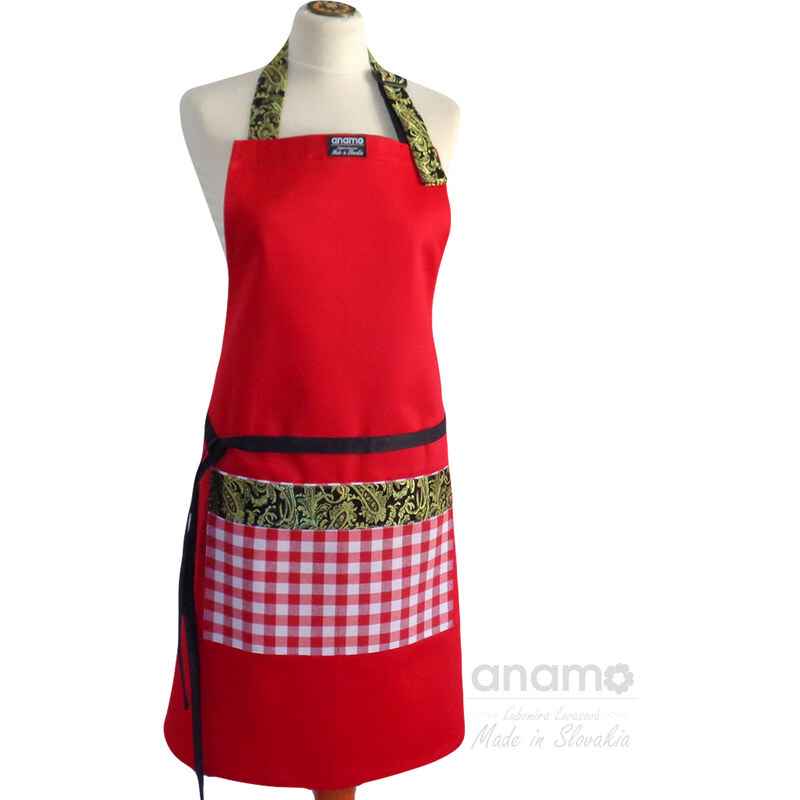 Zástěra Anamo classic červená s kapsou s červeným vzorem