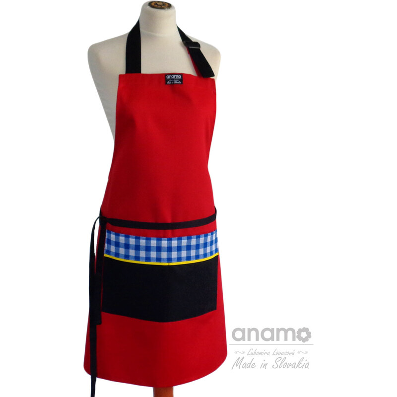 Zástěra Anamo classic červená s černou kapsou