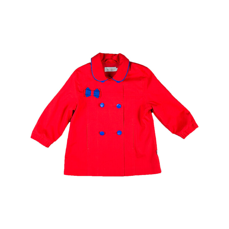 MMDadak Dívčí dvouřadý kabát s mašličkou Kokardki - červený
