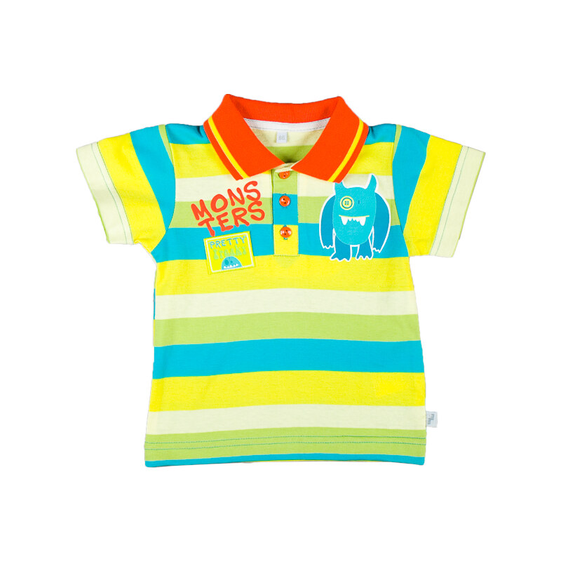 MMDadak Chlapecké pruhované polo tričko Pretty Monster - žluto-modré