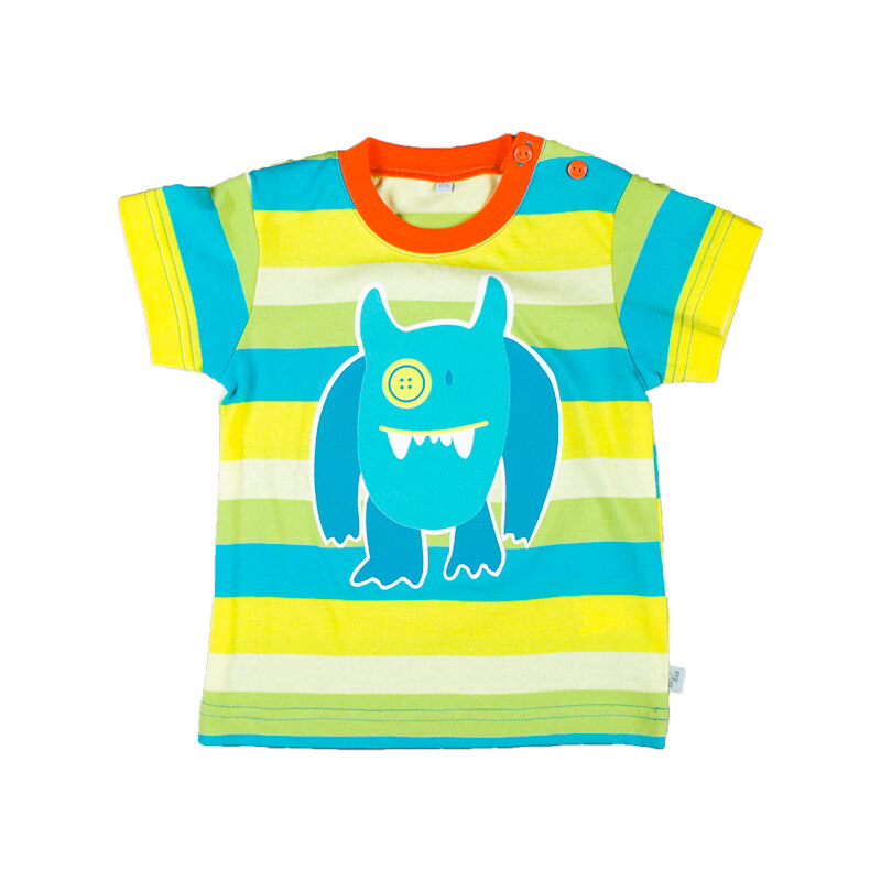 MMDadak Dětské pruhované tričko Pretty Monster - žluto-modré