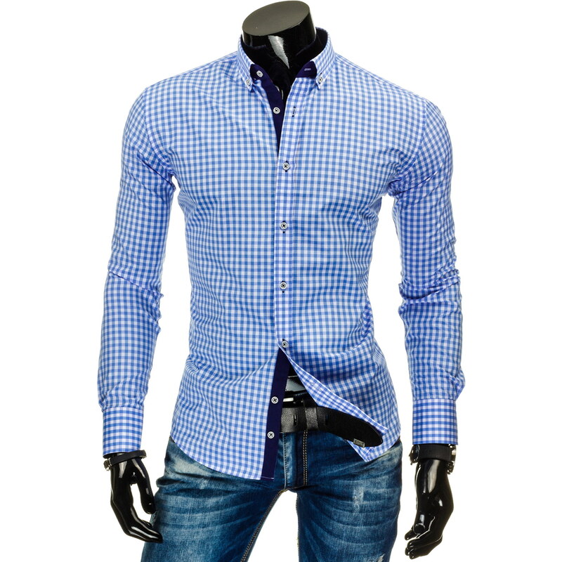 Pánská kostkovaná košile - modrá,bílá Velikost: XL