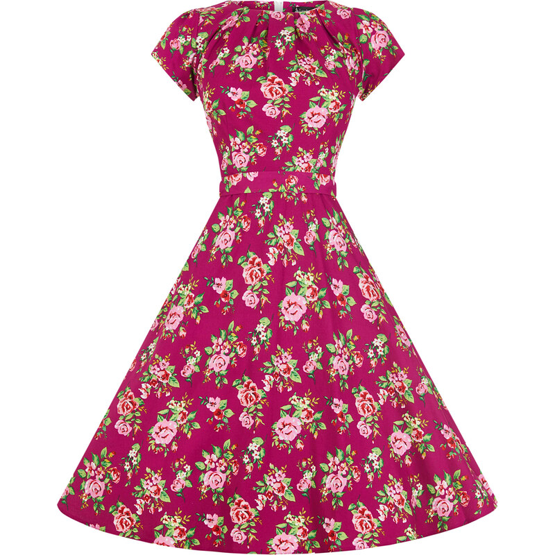 Dámské retro šaty Lady Vintage Damson Berry Květinové