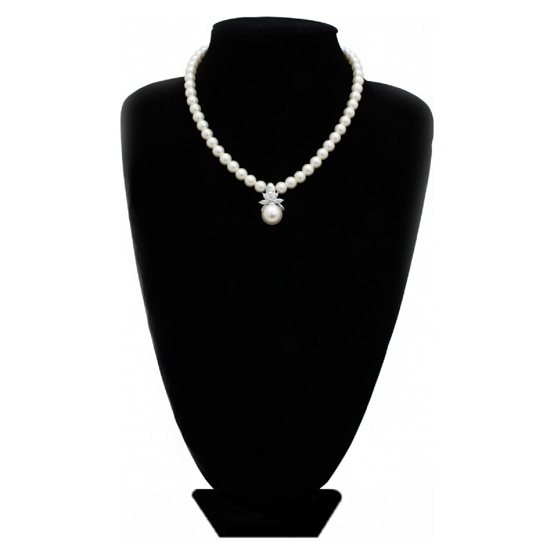 Perlový náhrdelník bílý s perlovou broží