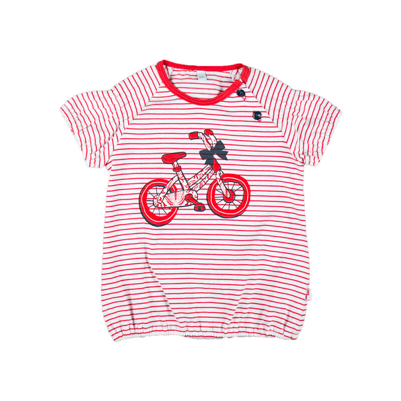 MMDadak Dívčí pruhované tričko Rowerek - červeno-bílé