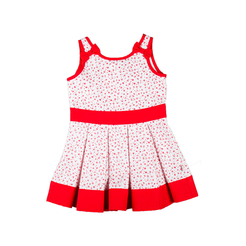 MMDadak Dívčí šaty bez rukávů Kvítky - červeno-bílé