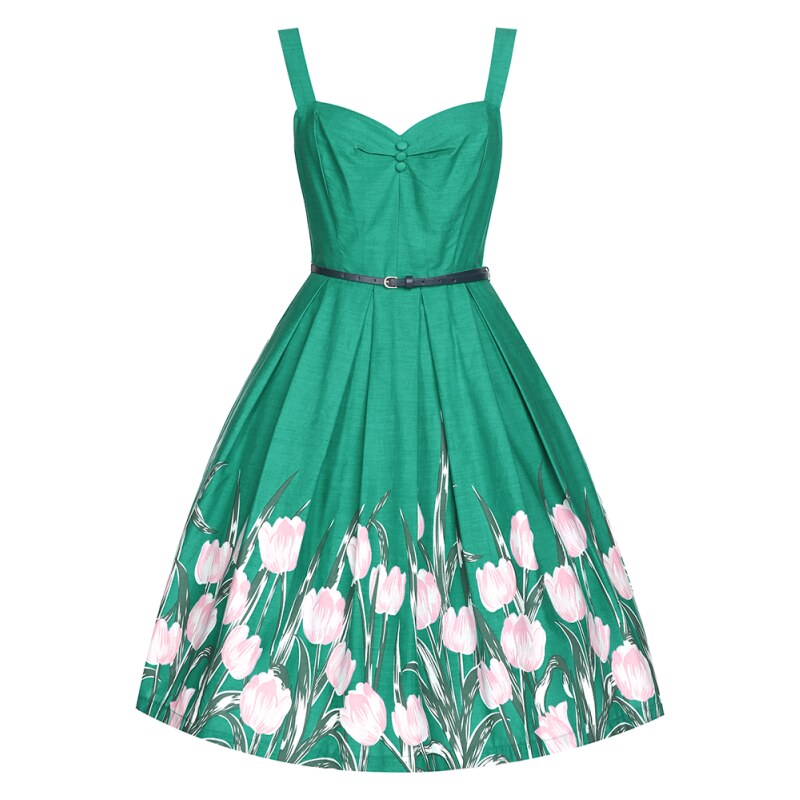 Zelené retro šaty s tulipány Lindy Bop Bernice