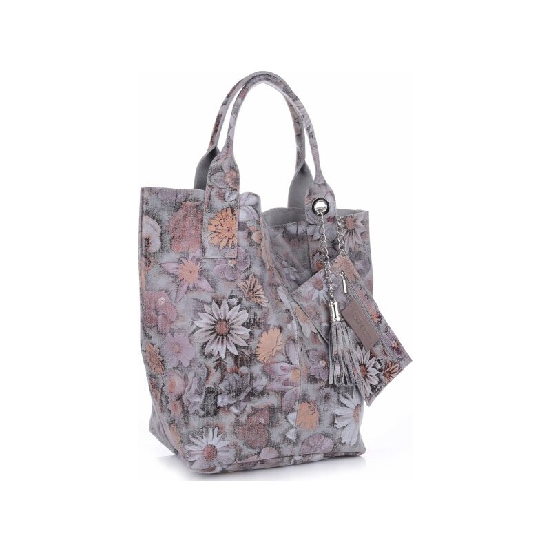 VITTORIA GOTTI Made in Italy Módní Kožená kabelka Shopperbag multicolor - šedá