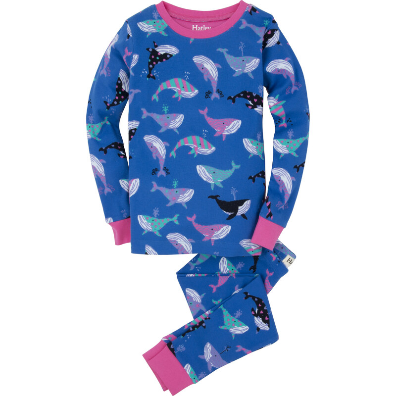 Hatley Dívčí pyžamo s velrybami - modré