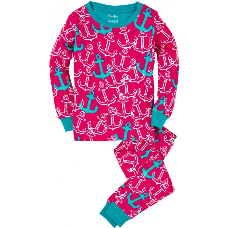 Hatley Dívčí pyžamo s kotvami - růžové