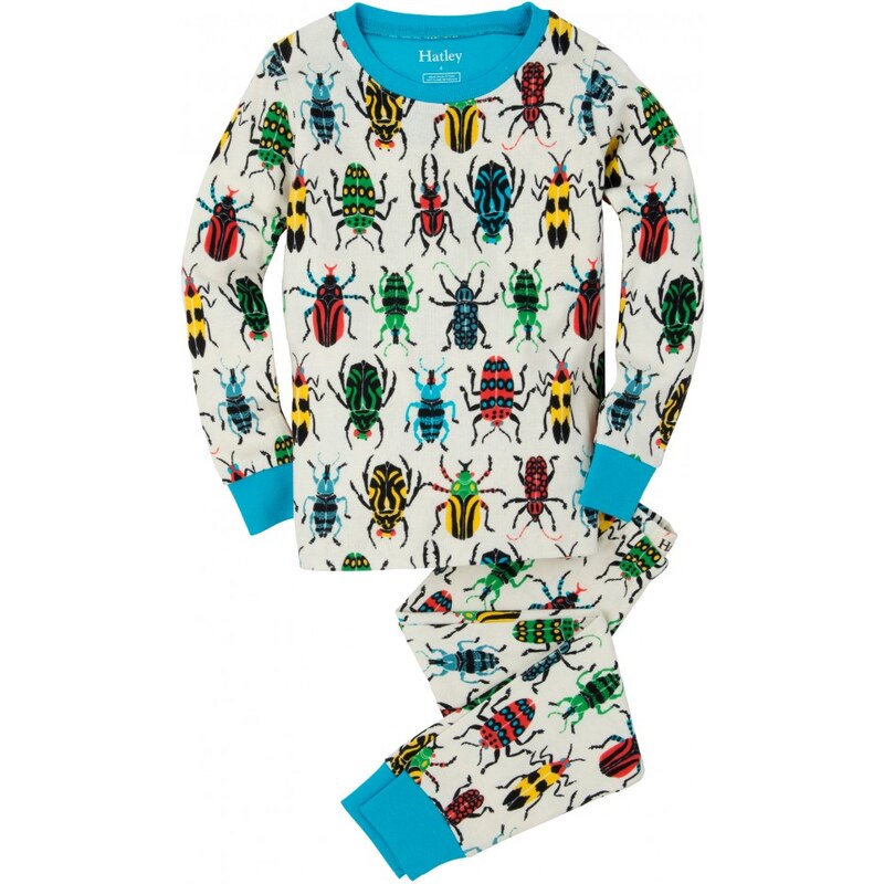 Hatley Chlapecké pyžamo s barevnými broučky - bílé