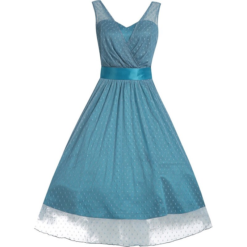 LINDY BOP Dámské retro šaty Ella Slate Blue tyrkysové