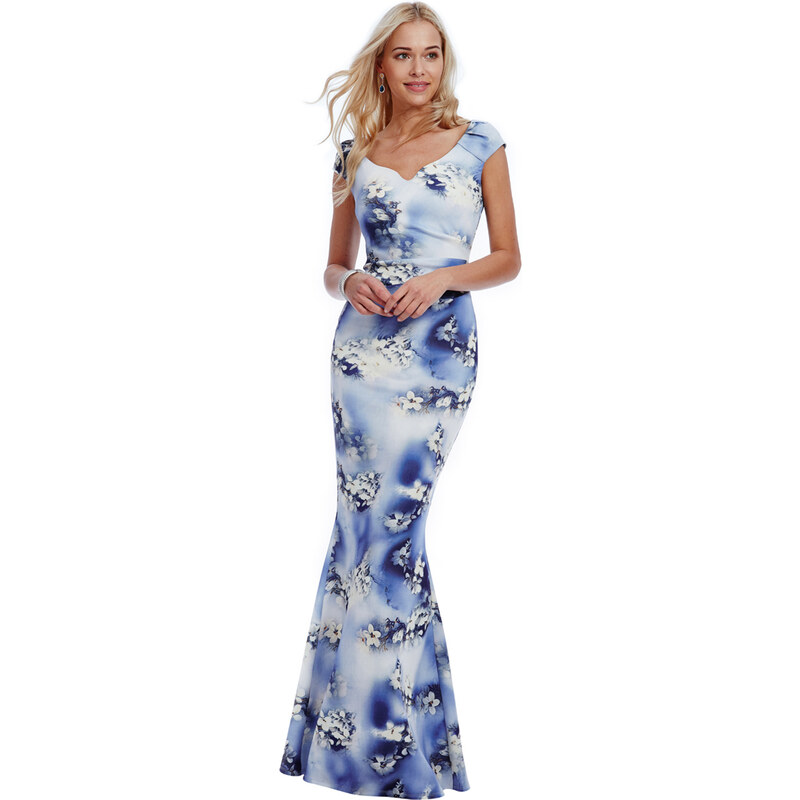 Goddess Bílo-modré květované šaty Thalia