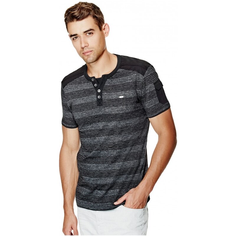 GUESS GUESS Fitzroy Short-Sleeve Striped Henley - jet black