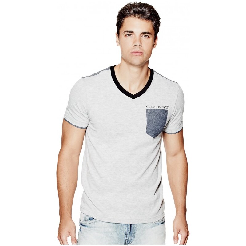 GUESS Winton V-Neck Tee - light heather grey