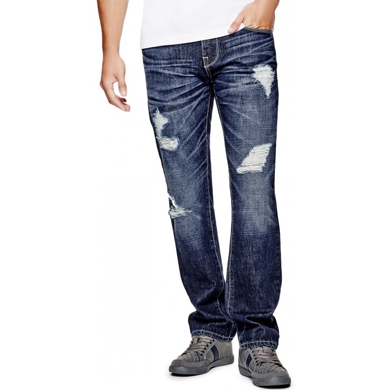 GUESS GUESS Delmar Slim Straight Jeans in Dark Destroyed Wash - Dark Destroyed 30”