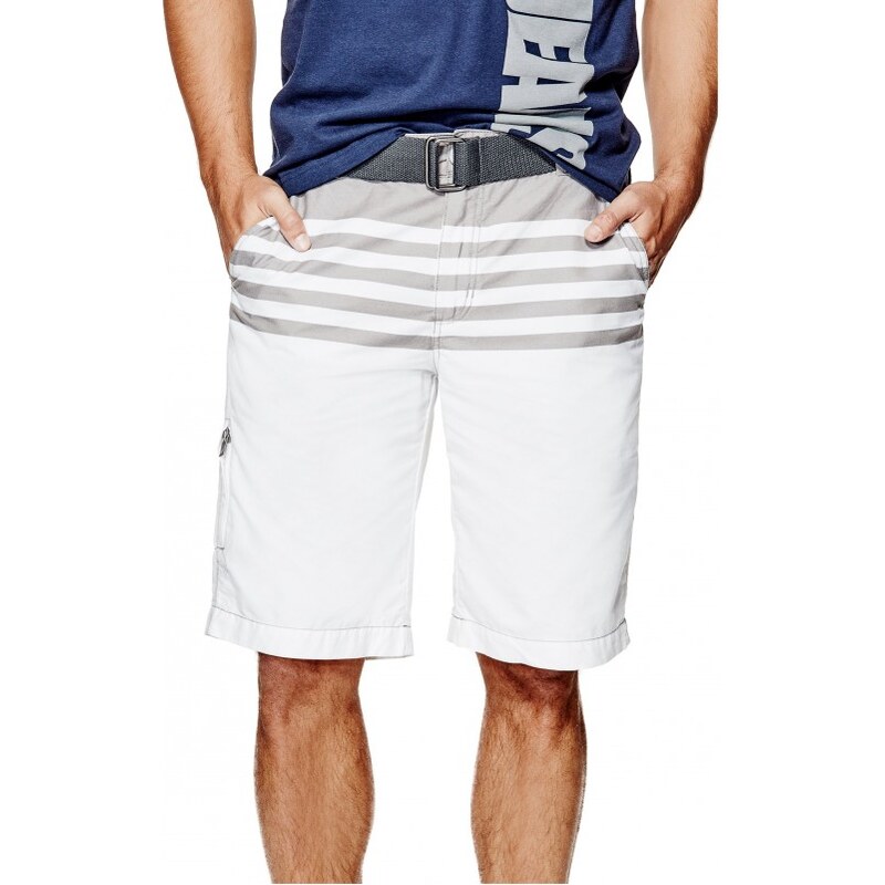 GUESS GUESS Carlyle Color-Blocked Striped Shorts - true white
