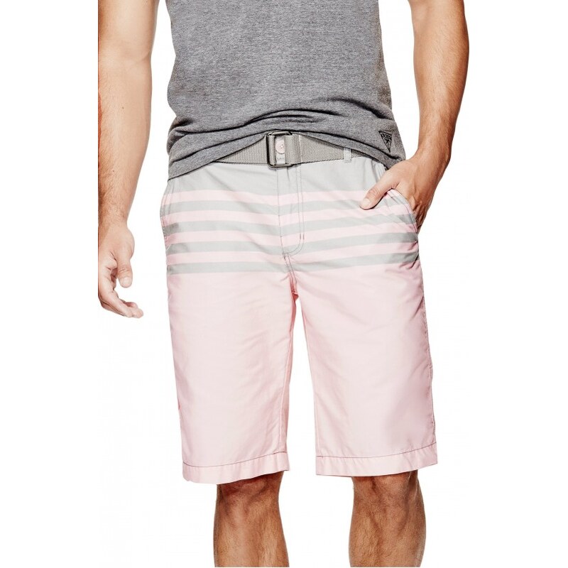 GUESS GUESS Carlyle Color-Blocked Striped Shorts - pink palm tree