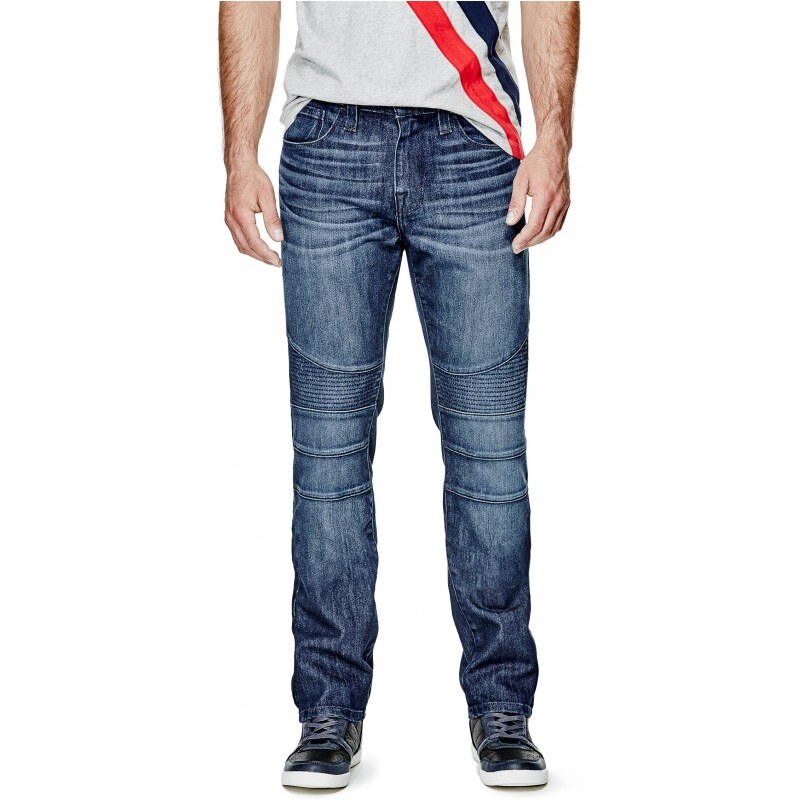 GUESS Avett Moto Slim Straight Jeans in Dark Wash - dark wash 32" inseam