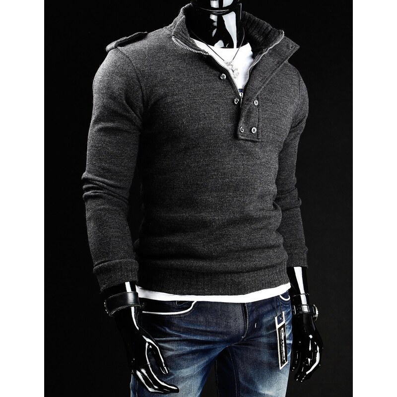 Černý svetr pro muže s rozepínáním u krku