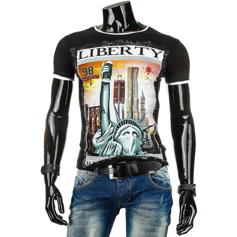 Pánské tričko s potiskem sochy svobody - černé