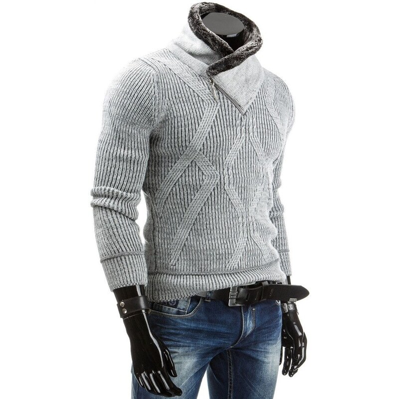 Šedý zimní pánský svetr s rolákem pro muže