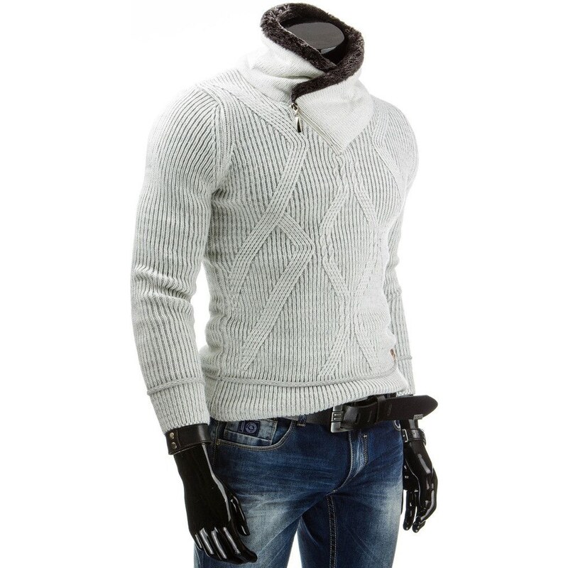 Bílý pánský zimní svetr s rolákem pro pány