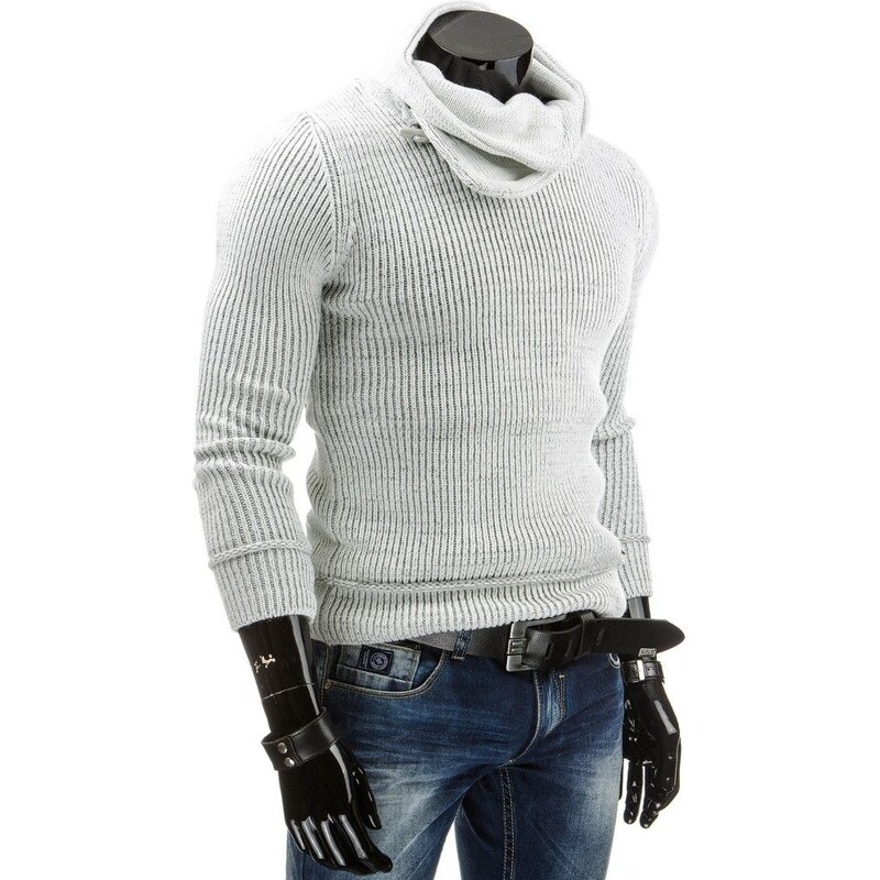 Slušivý bílý pánský svetr s rolákem pro chlapy