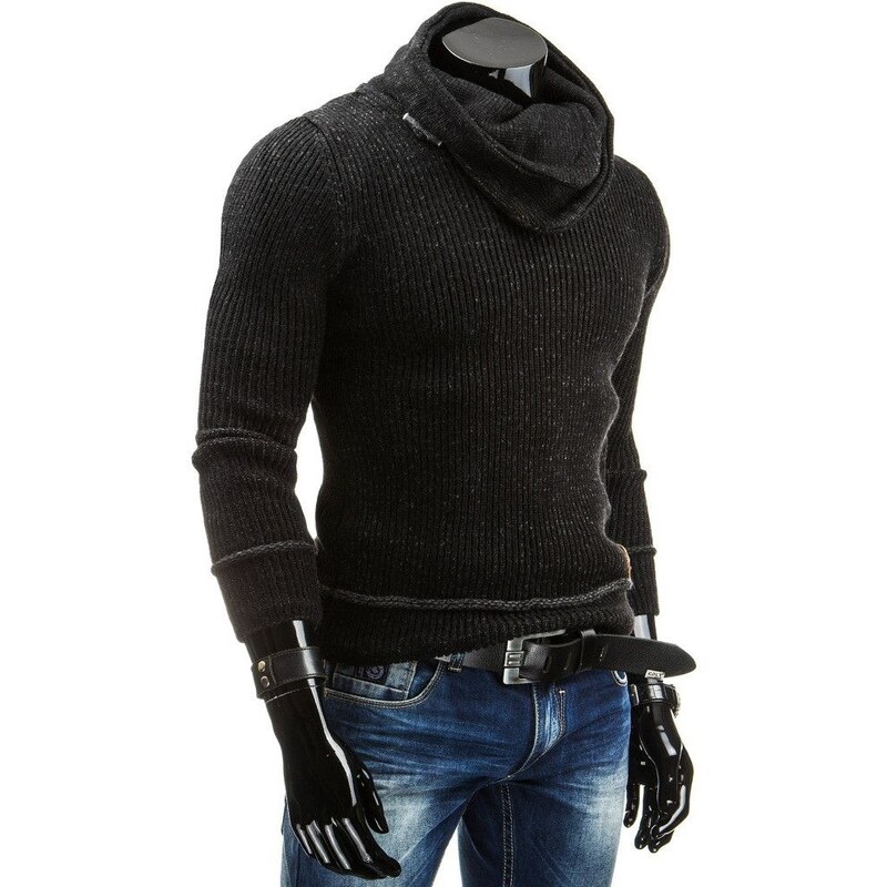 Elegantní černý pánský zimní svetr pro pány
