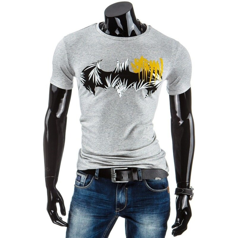 Šedé trendy tričko s černo-žlutým logem BATMAN