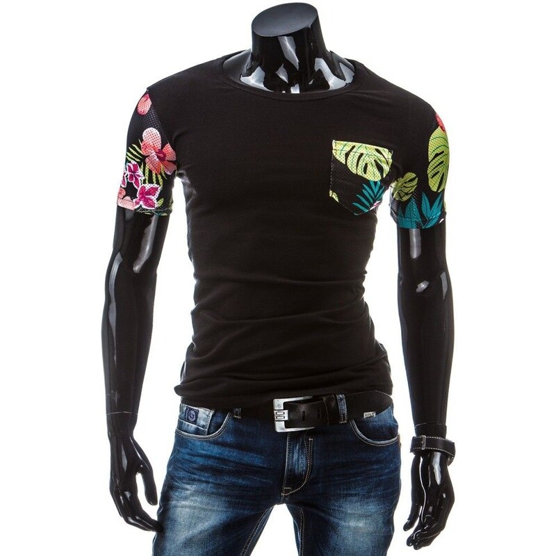 Černé pánské casual tričko s květy