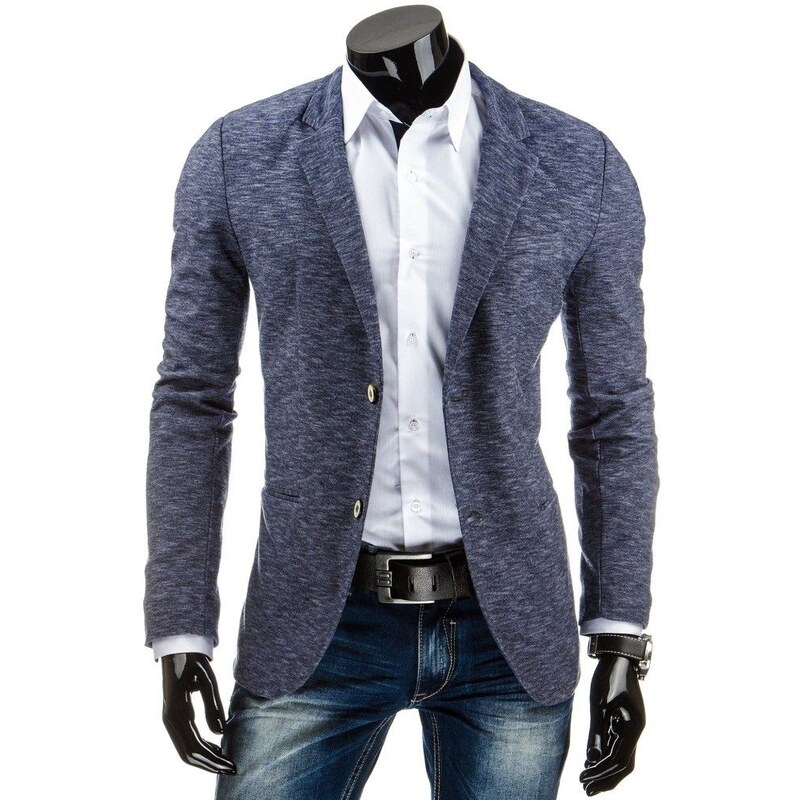 Trendy pánské modrobílé sako se dvěma knoflíky