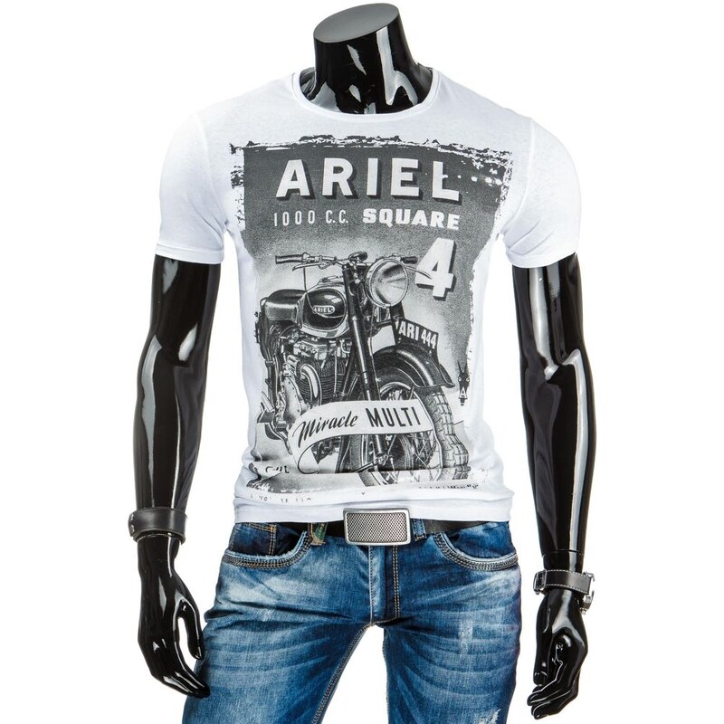 Pánské bílé tričko s motorkou ARIEL SQUARE 4