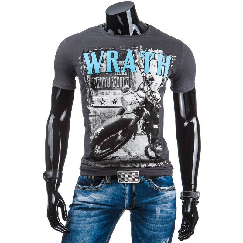 Pánské ocelově šedé tričko s retro potiskem WRATH