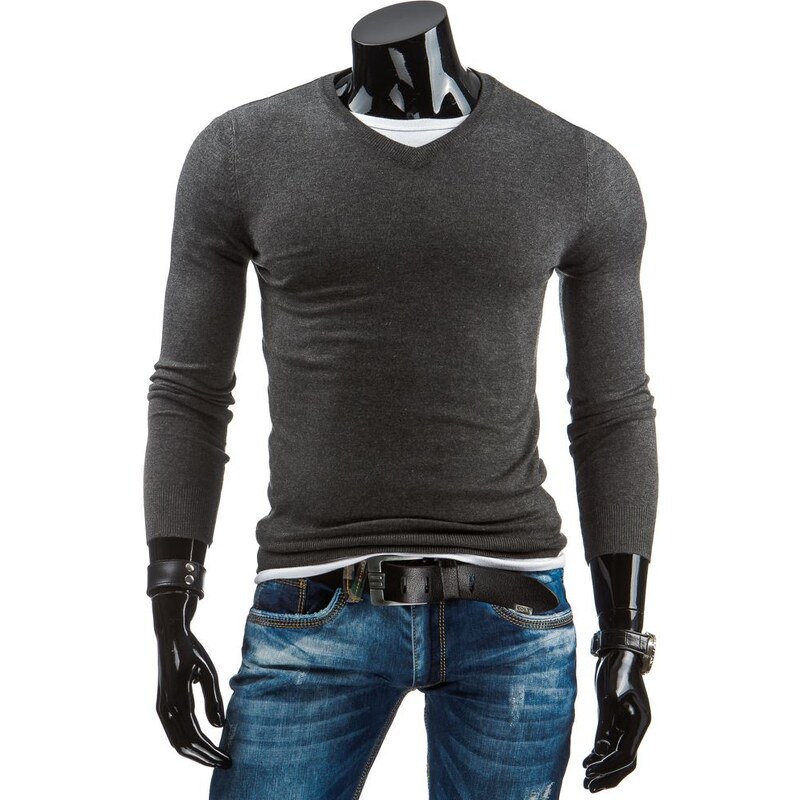 Trendy tmavě šedý pánský svetr