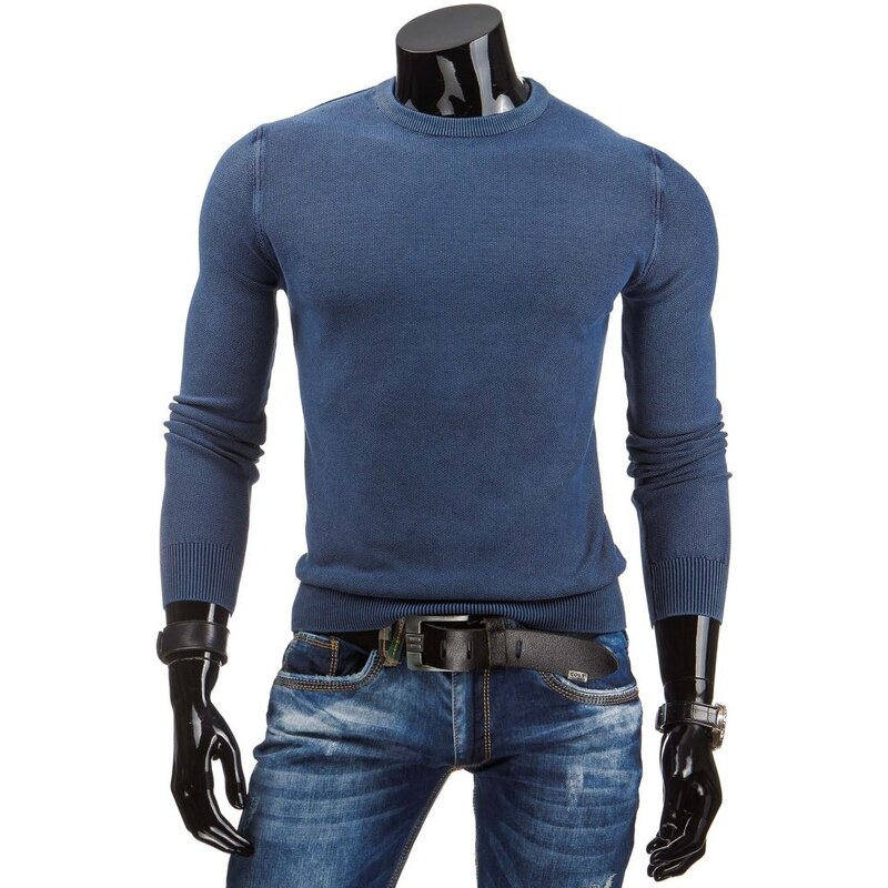 Ocelově modrý pánský pulovr s jemným vzorkem