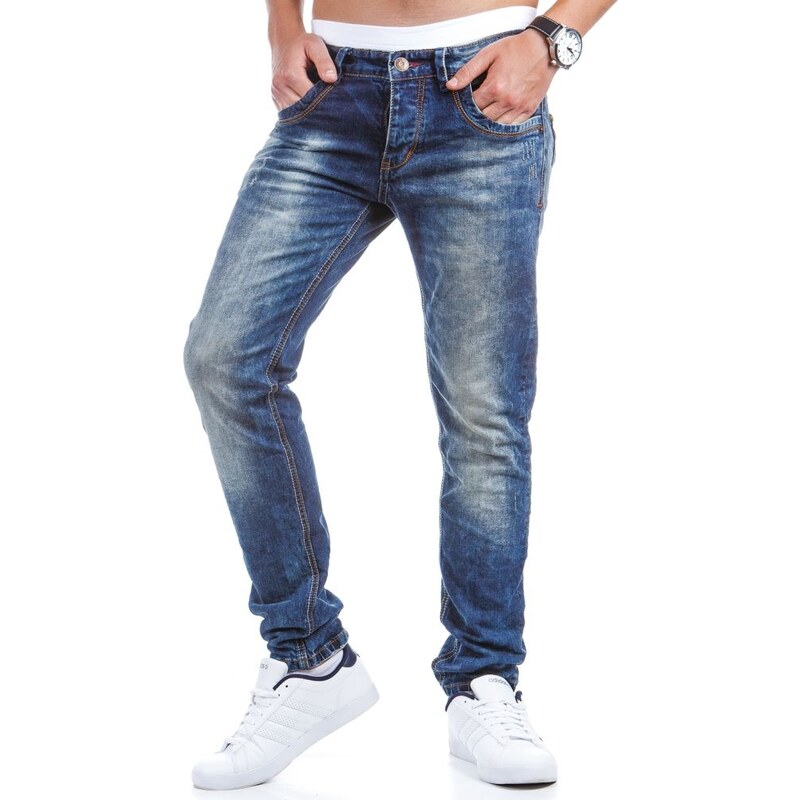 Pánské modré džíny s obnošeným efektem